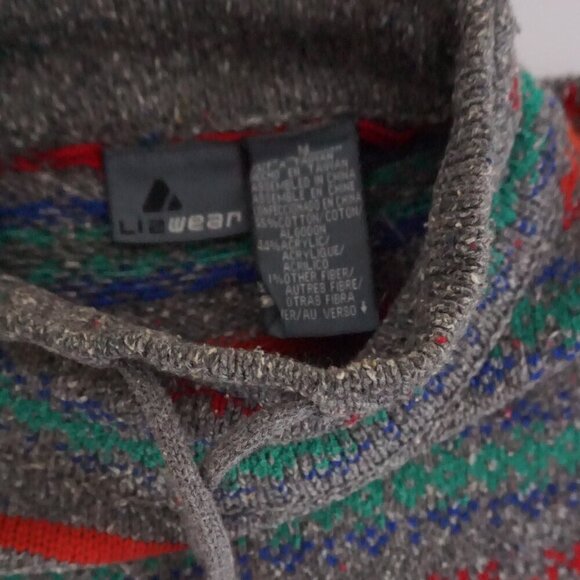 Vintage '90S Lizwear Grey Knit w Red Green Cotton Blend Mockneck Sweater M - Picture 11 of 11